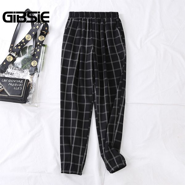 

women's pants & capris gibsie black elastic high waist plaid women 5xl 4xl plus size korean ladies elegant casual summer 2021, Black;white