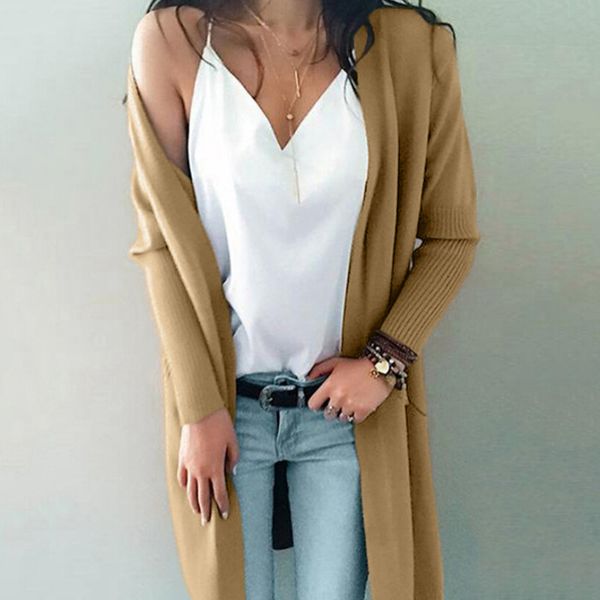 

autumn winter coat women long sleeve solid loose cardigan plus size coat female knitted sweater blouse #718, Black;brown