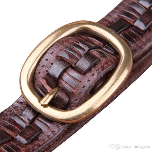 

fashion pure copper buckle belt for men genuine leather ceintuur cinto belt designer belts men cowhide braided belt, Black;brown
