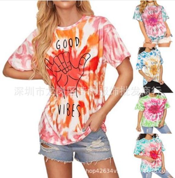 

5xl womens summer designer tshirts good letter print tie dye fashion style female clothing short sleeve crew neck casual apparel, White