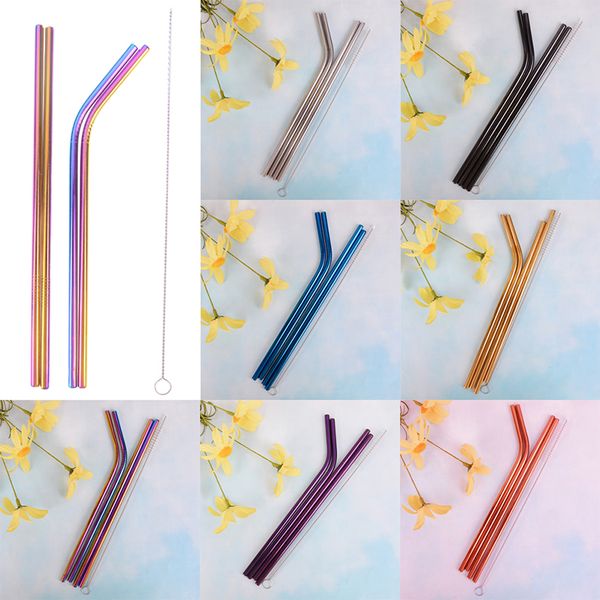 

5pcs/set stainless steel straw reusable metal drinking straw +1 brush bar accessories for cup 6 colors