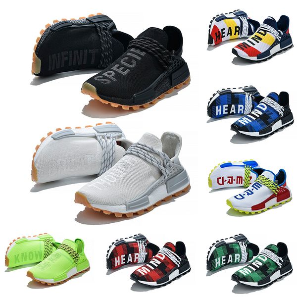 

2020 nmd human race running shoes pharrell williams hu white black yellow red grey mens womens sports sneakers size 36-45