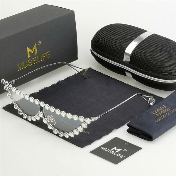 

muselife designer crystal women transparent fashion sunglasses rhinestone rays italian cat eye sun glasses, White;black