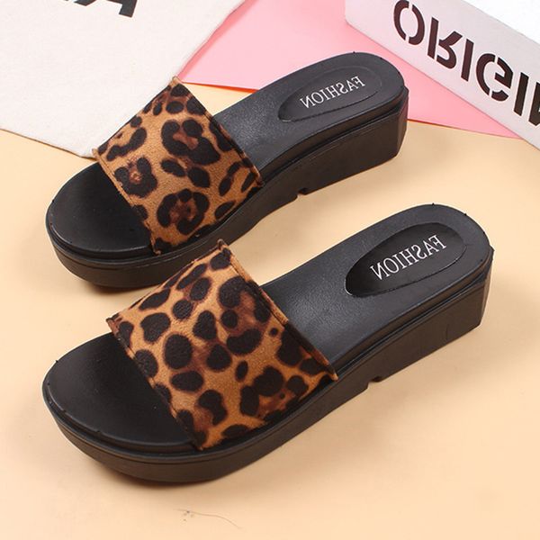 

summer women slippers leopard slides women thick bottom shoes platform sandals outdoor indoor non-slip slippers shoes, Black