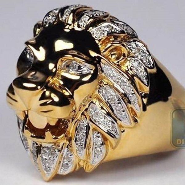 

2019 retro style stainless steel vintage lion head ring with devil skull biker exquisite jewelry men ring, Golden;silver