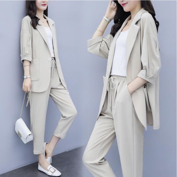 

suit female autumn 2019 new korean version leisure jackets fashion slim two-piece pants and blazer loose women suit set, White;black