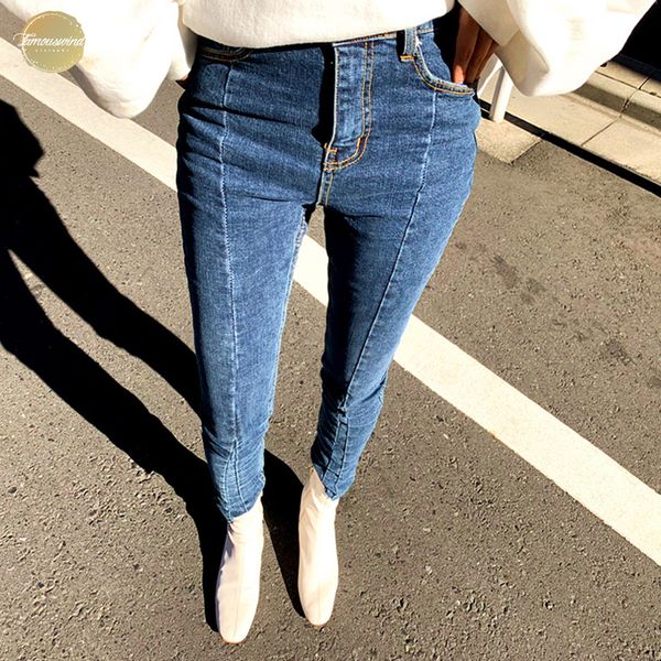

spring light summer irregular stretch patchwork denim jeans women skinny tassel high waist pants capris female pencil jeans 2019, Blue