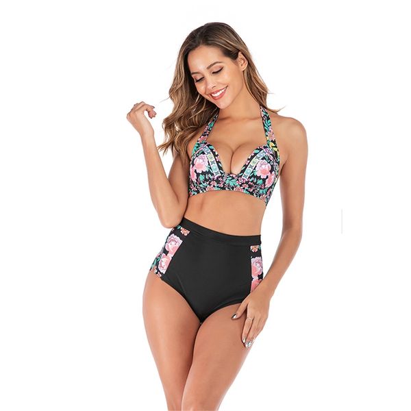 

peachtan leopard print bikinis 2020 mujer bandage swimsuit female high cut swimwear women halter bathing suit extreme bikini new#851, White;black