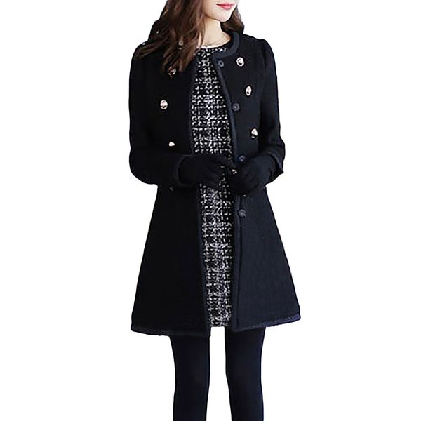 

winter women warm outwear trench wool lapel trench parka coat jacket overcoat stylish abrigos coupe vent femme capuche, Tan;black