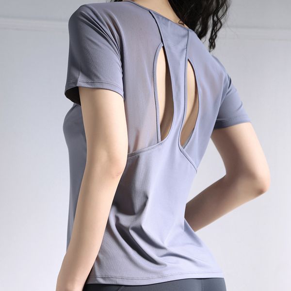 

sport short sleeve loose workout shirt quick dry breathable sportswear t-shirt women yoga shirt backless hollow out, White;red