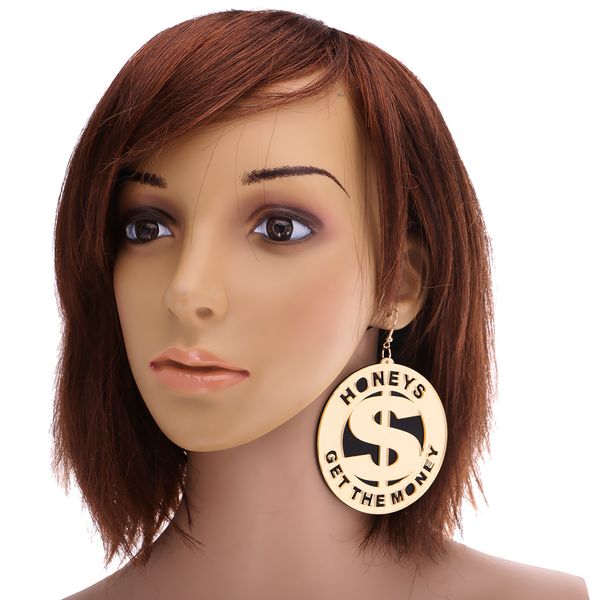 

punk large round us dollar earrings acrylic ear studs women fashion jewelry, Golden