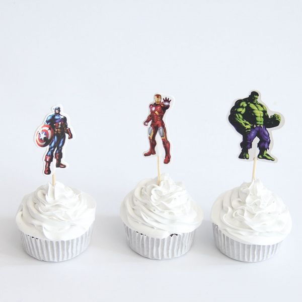 

24pcs супергерой капитан american iron man the avengers cupcake toppers pick baby shower kids birthday party supplies торт топпер другое соб