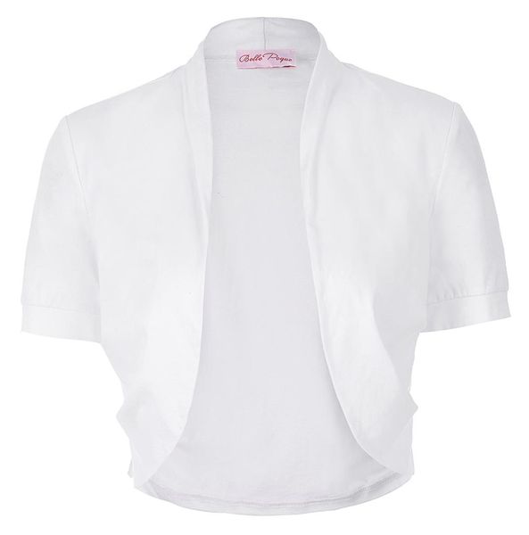 

women ladies short sleeve solid color pleated sides cotton shrug bolero for wedding party elegant half shrug white black, Black;brown