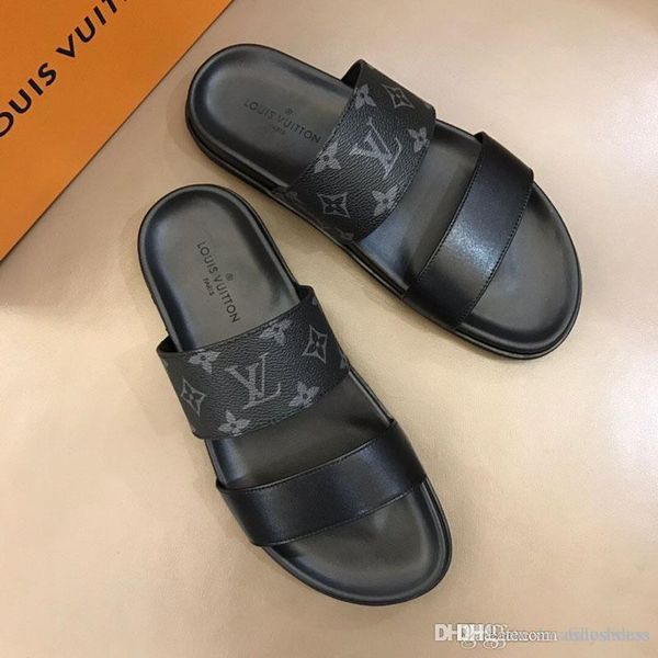 

newast моды класса люкс мужская обувь печать кожа лето мода повседневный аппартаментов сандалии для мужчин пляж флип-флоп лучшее качество, Black