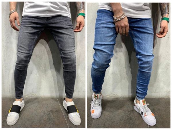 

mens designer jeans denim blue skinny jean pants solid color casual hiphop sports male hombres trousers
