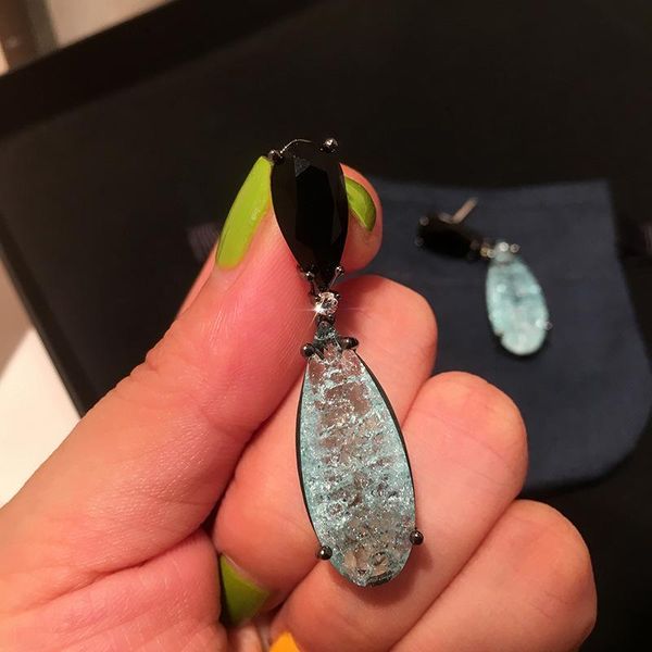 

wholesale-2019 autumn and winter new women's earrings pendant blue glass drop earrings long section show exaggerated transparent retro, Silver