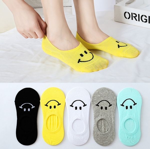 

women invisible socks smile face socking for girls summer cotton socks fashion soft casual breathable sports boat sock 5colors p5233, Black