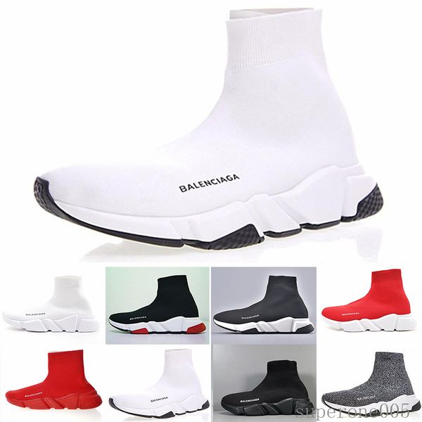 

2019 designers men women speed trainer sock shoes black white red glitter flat fashion mens trainers runner size 36-45 resd5