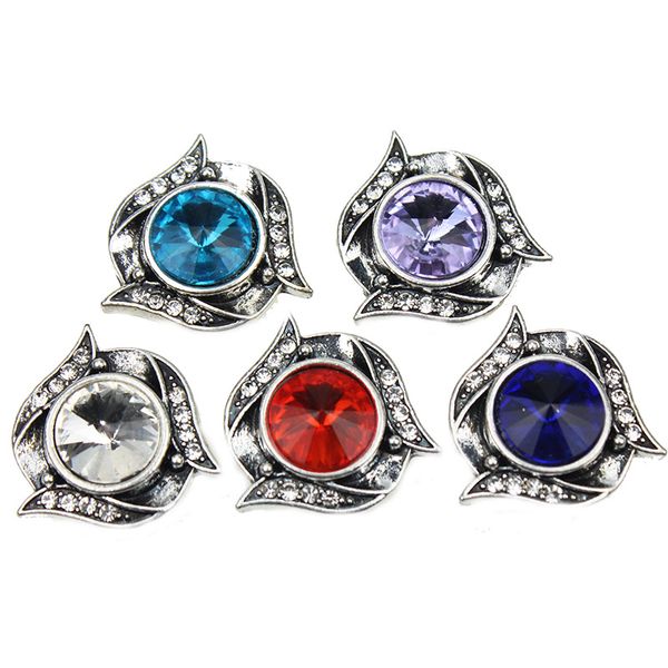 

10pcs/lot new snap jewelry colourful flower 18mm snap buttons with rhinestone charms fit silver bracelets, Golden;silver