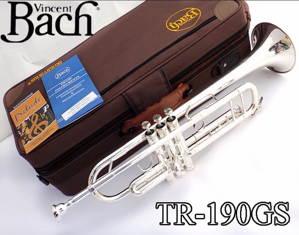 New Bach TR-190GS Bb Tune Trumpet Silver Plated Pipe Body Plated B Flat Trumpet Professional Performance Musical Instrument with Case