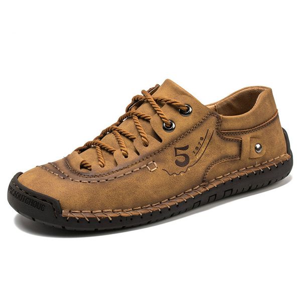 

leather shoes men sneakers trainers lace-up flats driving casual comfort loafers handmade sewing footwear, Black
