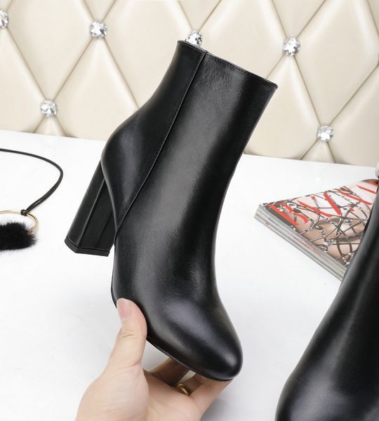 

the new high-end quality temperament women's leather leather sheepskin sheepskin thick heel height boots 13cm size35-41 115802, Black