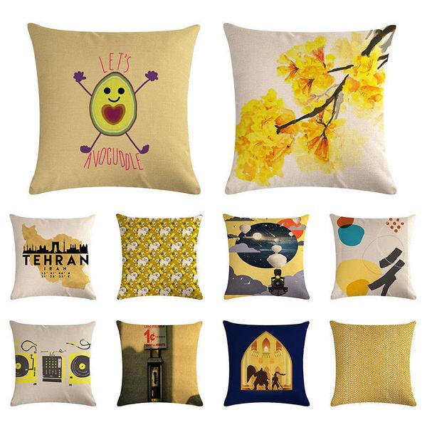 

45x45cm желтый банан цвет сгущает cotton геометрическая диван подушка талия сиденья обложка автомобилей декор бросьте наволочки zy1379