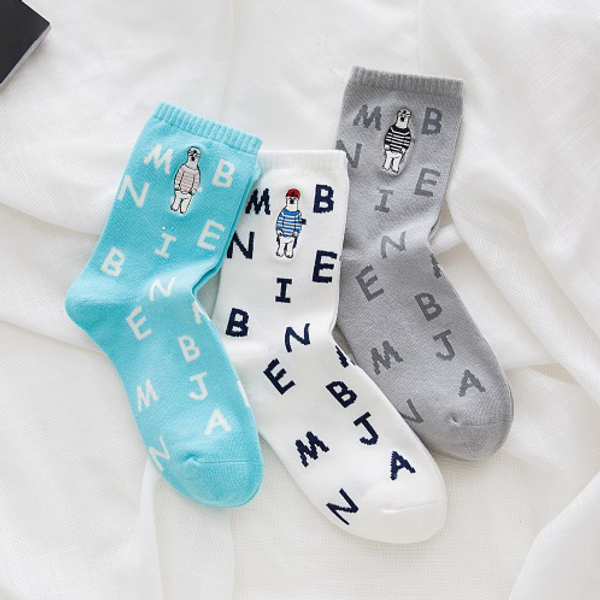 

socks & hosiery japanese women letter embroidery bear cotton happy funny cute kawaii, Black;white