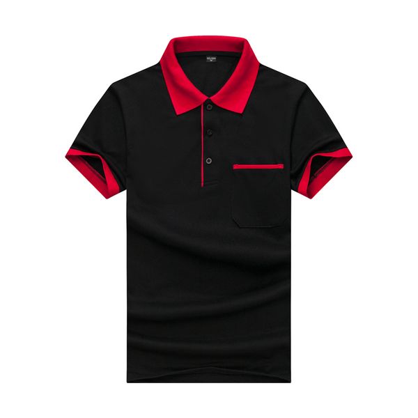 

beaded contrast lapel with pocket slim polo summer short sleeve black spelling red t-shirt jh-015-018