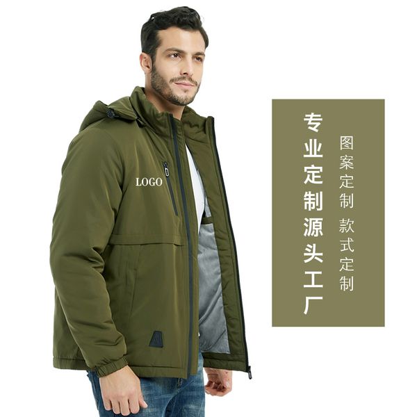 

winter cotton-padded jacket short casual overcoat for men and women hat attached, Black