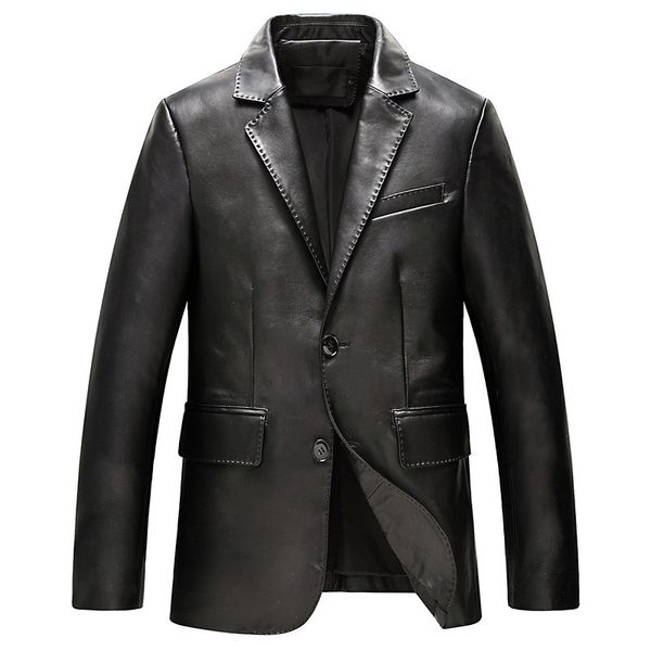 

2018 new designer luxury mens genuine leather blazer jacket plus size business man suit sheepskin coat jackets slim outerwear, Black