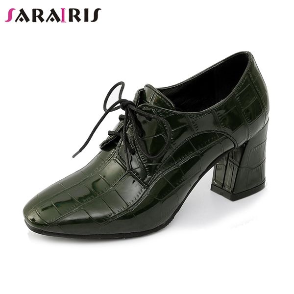 

sarairiselegant female square heels lace up pumps office casual commute black pumps women square toe shoes woman