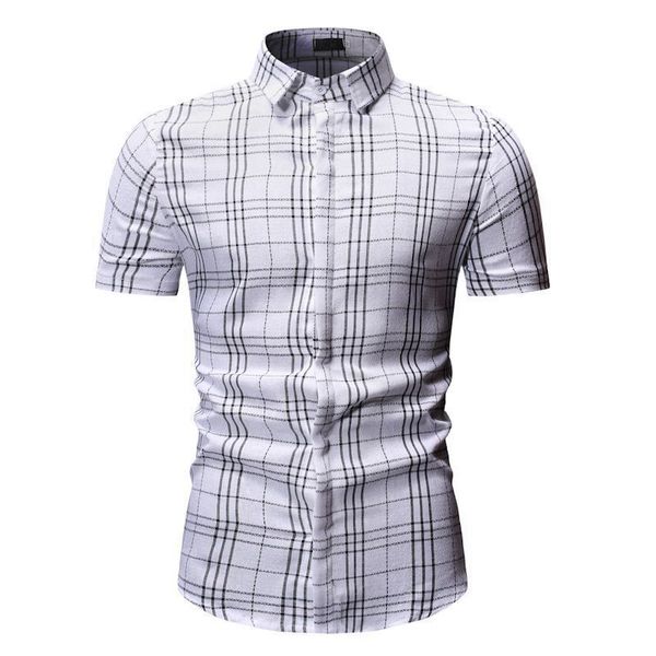 

white black plaid shirt men button-down mens dress shirts short sleeve summer chemise homme mens checkered shirt men blouse ys52