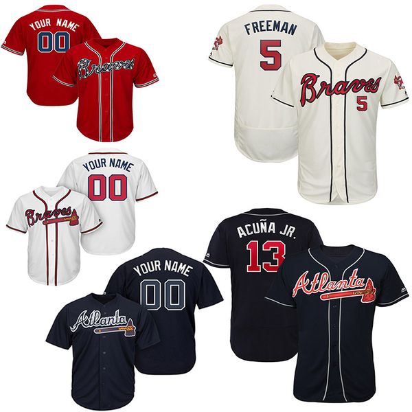 

atlanta # braves mens custom jersey ronald acuna jr. freddie an julio teheran charlie culberson tyler flowers knit baseball jerseys, Blue;black