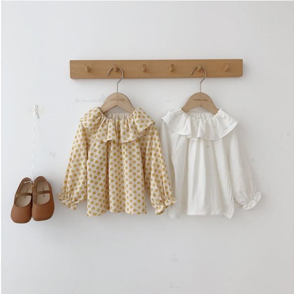 

girl kids clothing shirt girl kids long sleeve ruffles collar polka dots print shirt spring fall girl clothing, Blue