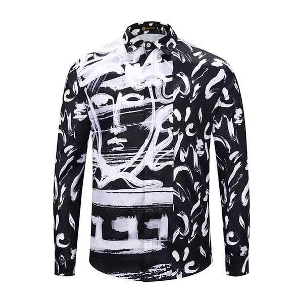 

2019 new fashion men's shirt black and white portrait graffiti long sleeve 3d casual shirts menswear chemise homme spring summer, White;black