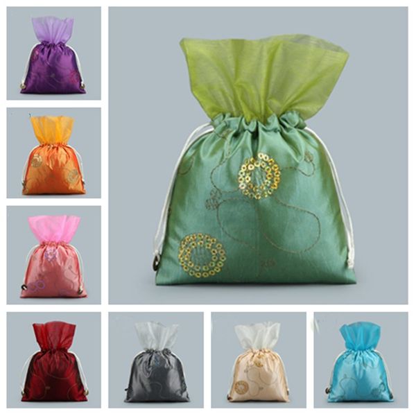 

new chinese sequined yarn flower drawstring bag wedding gift bag jewelry collection bag gift wrap t2c5018