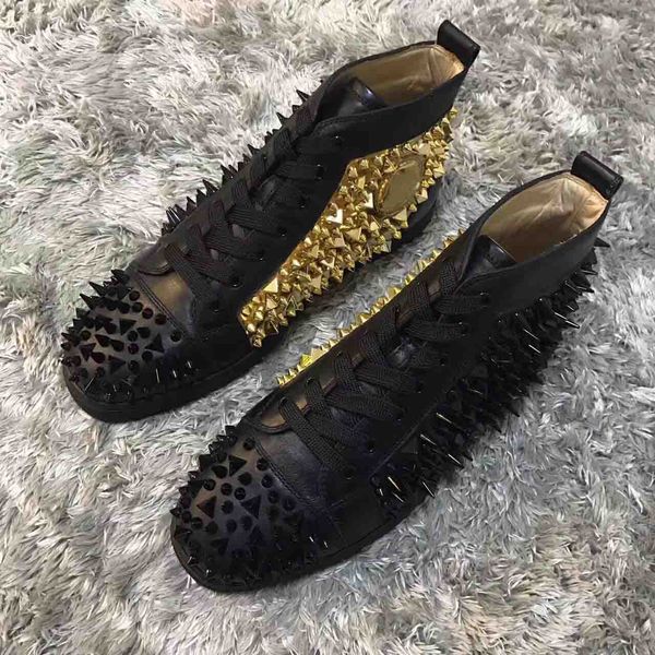 

черно-золотые кроссовки pik pik spikes обувь для женщин, мужчин повседневная red bottom high top роскошный дизайнер red sole прогулки кроссо, Black
