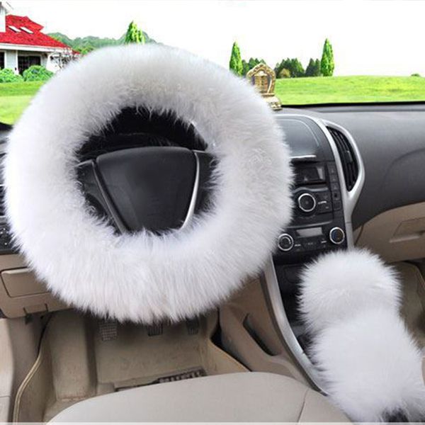 

3pcs set 100% brand new and car auto long plush warm steering wheel faux handbrake cover