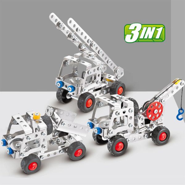 

3in1 city engineering car truck stainless steel alloy metal building block early education metal building hands-on creative toy