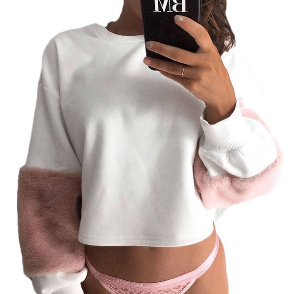 

fashion sweatshirts plush sleeve women's hoodies pullovers women o-neck sweatshirts kintted casual loose tracksuit female, Black