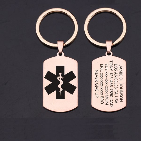 

flyangel custom alert id keychain key holder health warning emergency id keyring custom heart disease, diabetes, Silver