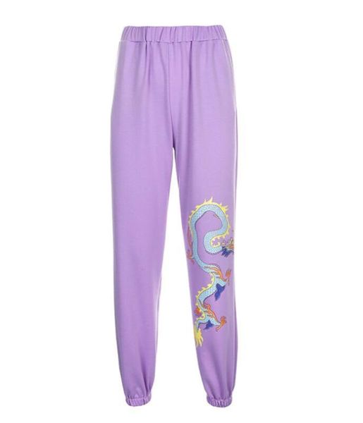 

summer women's new high waist slim dragon retro printed pants, Black;white