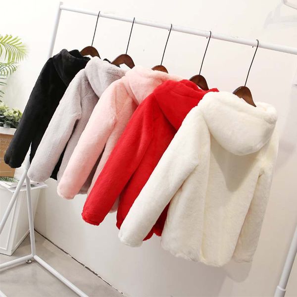 

мех искусственного меха 2019 новый поддельный пальто с капюшоном высокой талией мода тонкий черный красный розовый куртка фиктивный nuw604, Black