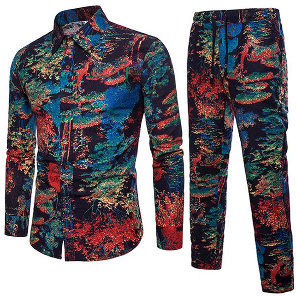 

печатные дизайнерские мужские костюмы с длинным рукавом плюс размер до 5xl мужские 2 шт. наборы китайский стиль мужская одежда, Gray