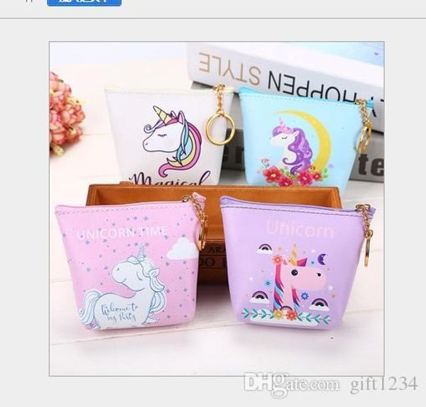 

bravo new women purse bags unicorn girls zipper wallet pu kids small coin children money pouch cactus change pouch key holder bag, White