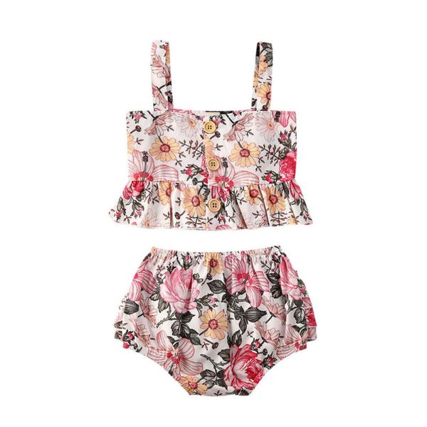 

clothing sets 2pcs toddler kids baby girls outfits floral vest t-shirt shorts set clothes, White