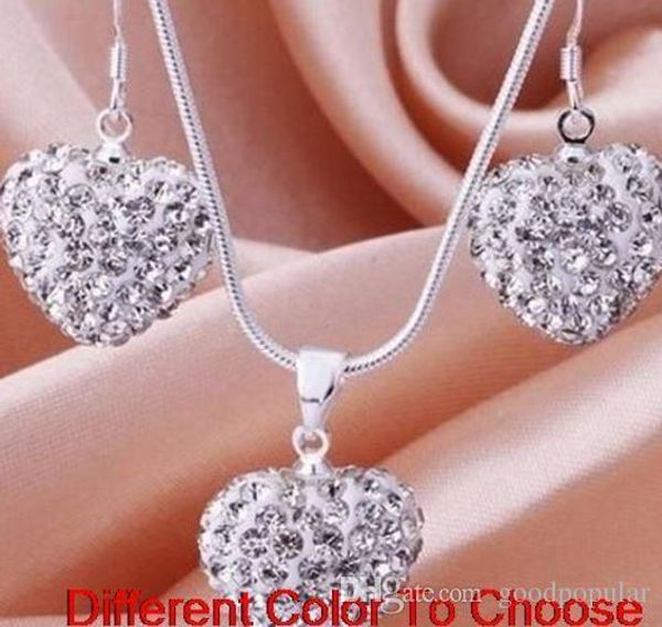 

ale wedding white mixed colors beads clay heart silver plated crystall crystal necklace pendant drop earring m3535