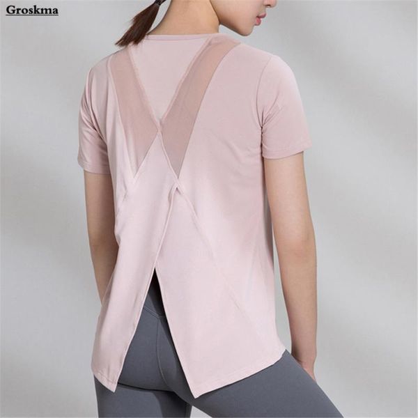 

quick dry women yoga shirt short sleeve 2020 summer sportswear clothing fintess gym mesh tshirt femme deporte mujer, White;red