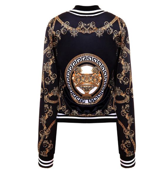 

european and american digital positioning printed jacket coats small jacket fashionable personality long sleeve zipper thin jack, Black;brown
